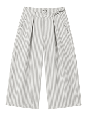 Pinstripe Wide-Leg Trousers — Pinstripe Gray