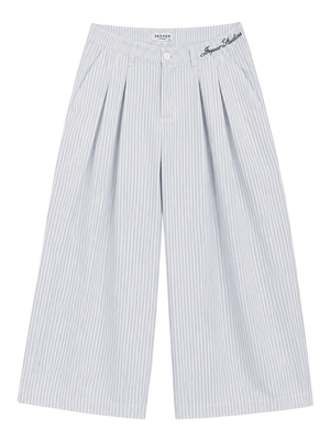 Pinstripe Wide-Leg Trousers — Pinstripe Blue