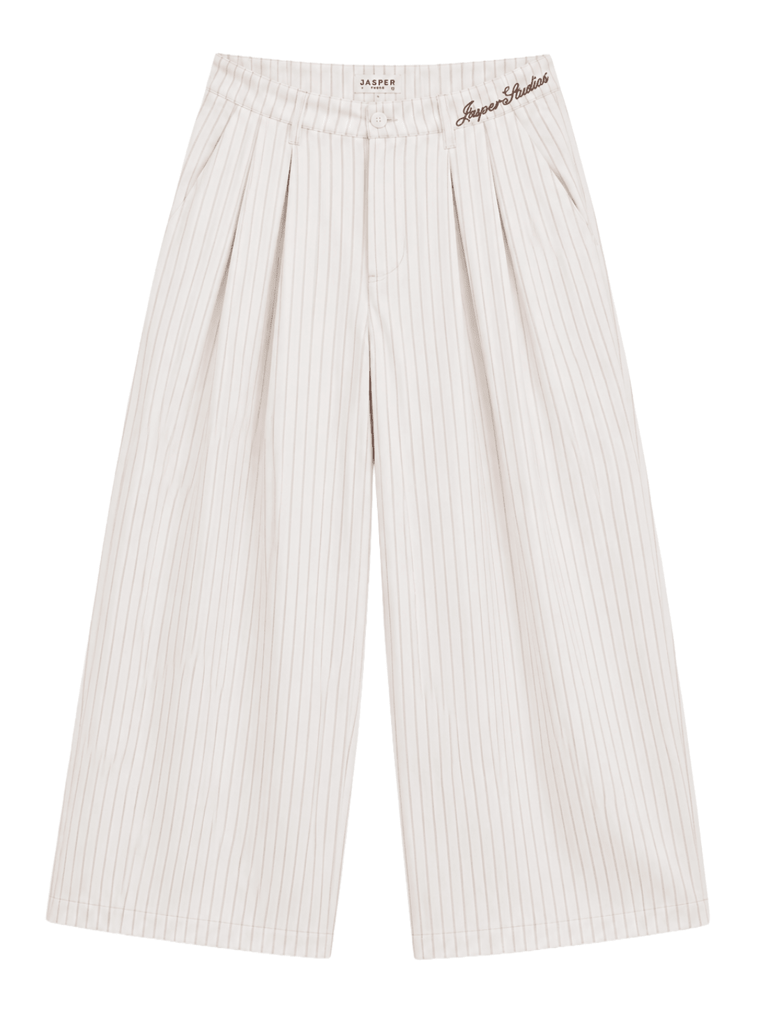 Pinstripe Wide-Leg Trousers — Pinstripe Beige - Jasper