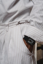 Pinstripe Wide-Leg Trousers — Pinstripe Beige - Jasper