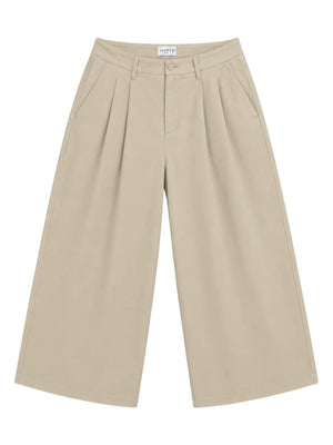 Pleated Wide-Leg Trousers — Beige