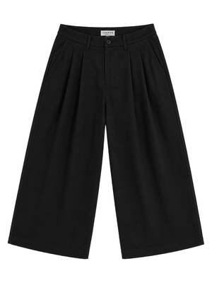 Pleated Wide-Leg Trousers — Black
