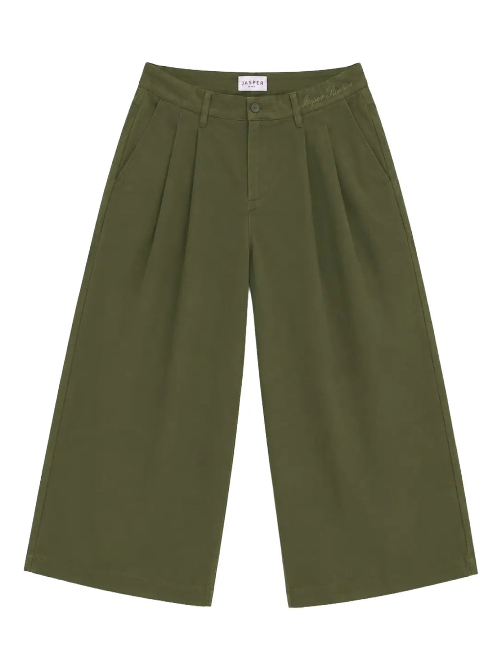 Pleated Wide-Leg Trousers — Olive - Jasper