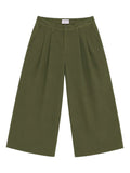 Pleated Wide-Leg Trousers — Olive - Jasper