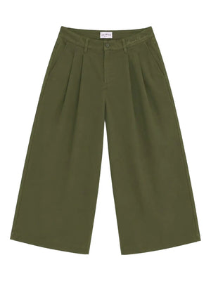 Pleated Wide-Leg Trousers — Olive