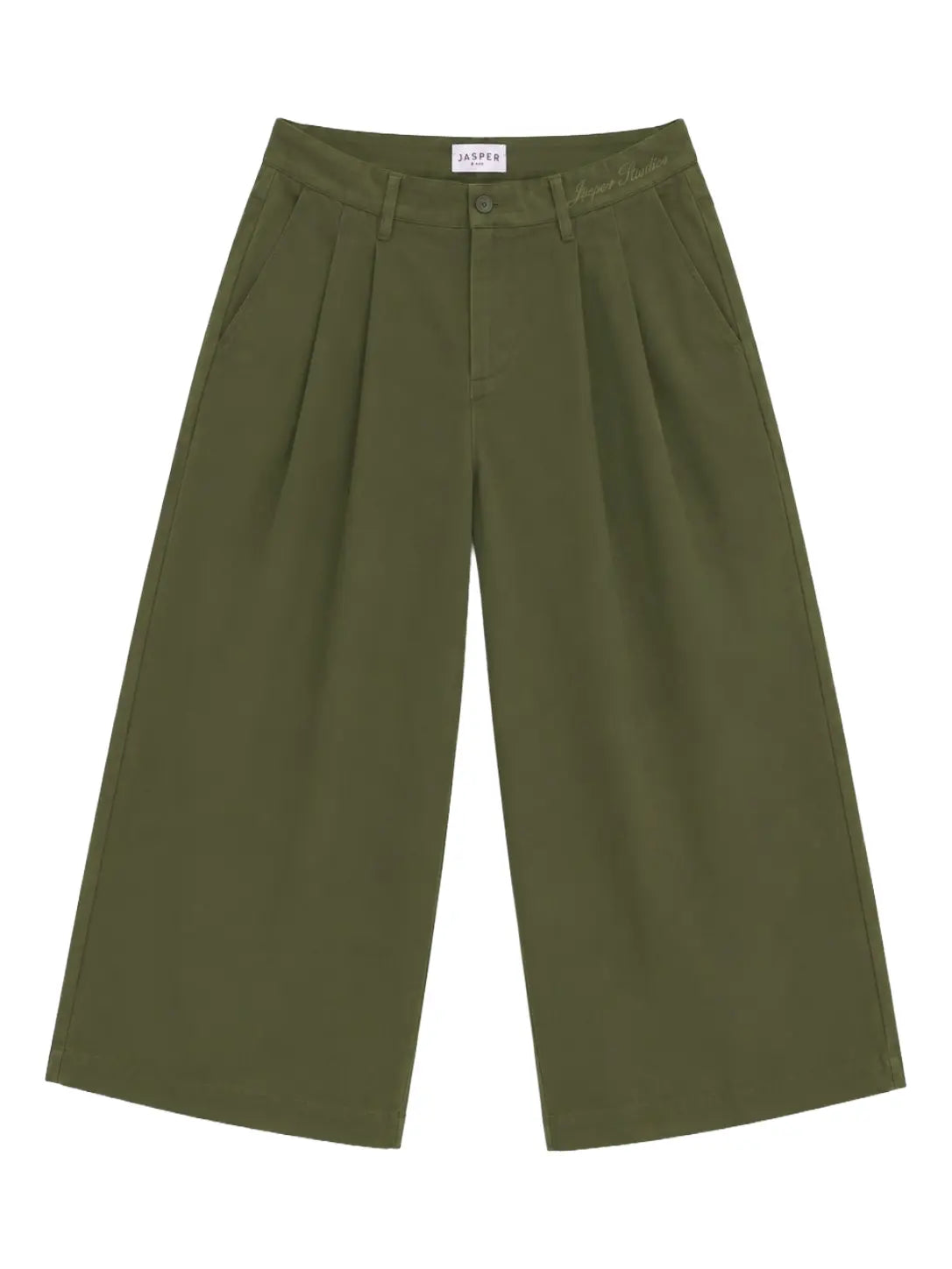 Pleated Wide-Leg Trousers — Olive - Jasper