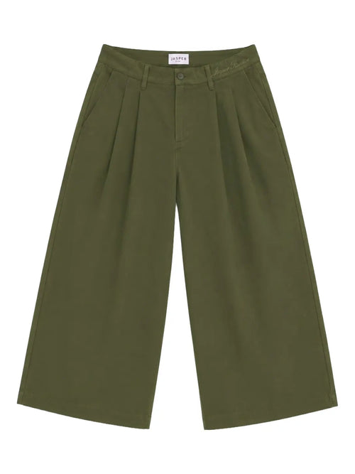Pleated Wide-Leg Trousers — Olive - Jasper