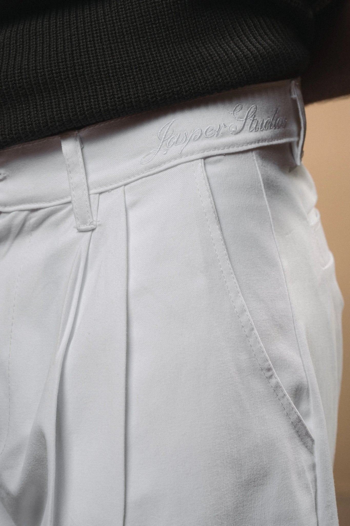 Pleated Wide-Leg Trousers — White - Jasper