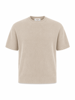 Tipped Knit Tee — Beige