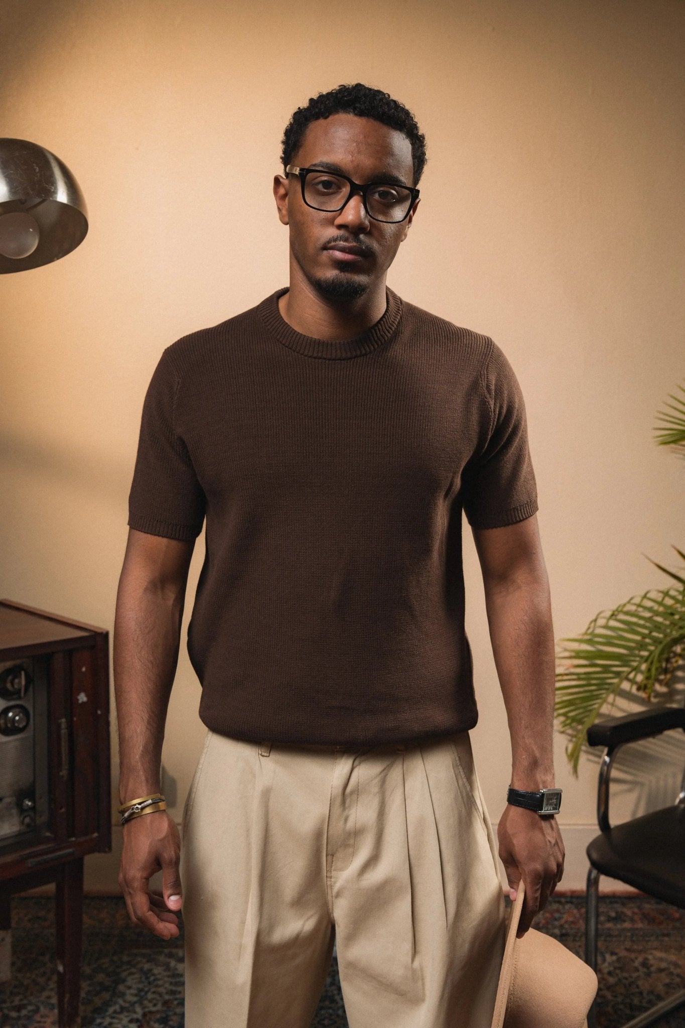 Tipped Knit Tee — Brown - Jasper